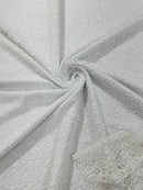 Fish Net Sequins Fabric - White - Cast Net Design Sequins Embroidery Lace Fabric By Yard