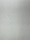 Mermaid Design Fabric - White - 4 Way Stretch Sequins Fabric on Lace Mesh Sold By Yard