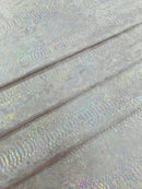 White Iridescent Illusion Anaconda Foil Printed On Stretch Velvet - Sold By The Yard