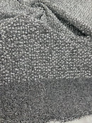 Metallic Foil Sequins - White on Silver - 2 Way Stretch Spandex with 5mm Sequins Fabric by yard