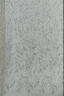 White Beaded Fabric by the yard, Bridal beaded, Damask Pattern With Beads and Sequin