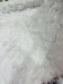 White Beaded Fabric 3D Floral Butterfly Fabric By Yard, Luxury Butterfly Mesh