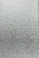 White Beaded Fabric 3D Floral Butterfly Fabric By Yard, Luxury Butterfly Mesh