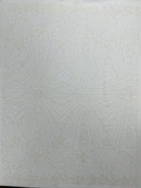 White Beaded Geometric Pattern Beaded Fabric by the yard, Embroidery Beaded Lace Fabric