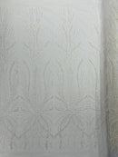 White Embroidery Beaded Fabric by Yard, Sequin on a Mesh with Floral Lace