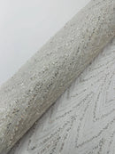 White Luxury Beaded Pattern Fabric by the yard, Embroidery Beaded Lace Fabric