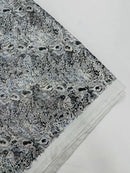 White Silver Glitter Snake Design Shattered Glass Nylon Spandex Fabric By Yard, Snake Flocking Hologram, Glitter Snake Nylon Spandex