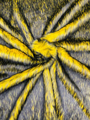 Husky Long Pile Fur Fabric - Yellow / Black - Faux Husky Fur Fabric 2 Tone Shaggy Fur By Yard
