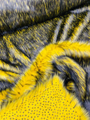 Husky Long Pile Fur Fabric - Yellow / Black - Faux Husky Fur Fabric 2 Tone Shaggy Fur By Yard