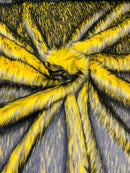 Husky Long Pile Fur Fabric - Yellow / Black - Faux Husky Fur Fabric 2 Tone Shaggy Fur By Yard