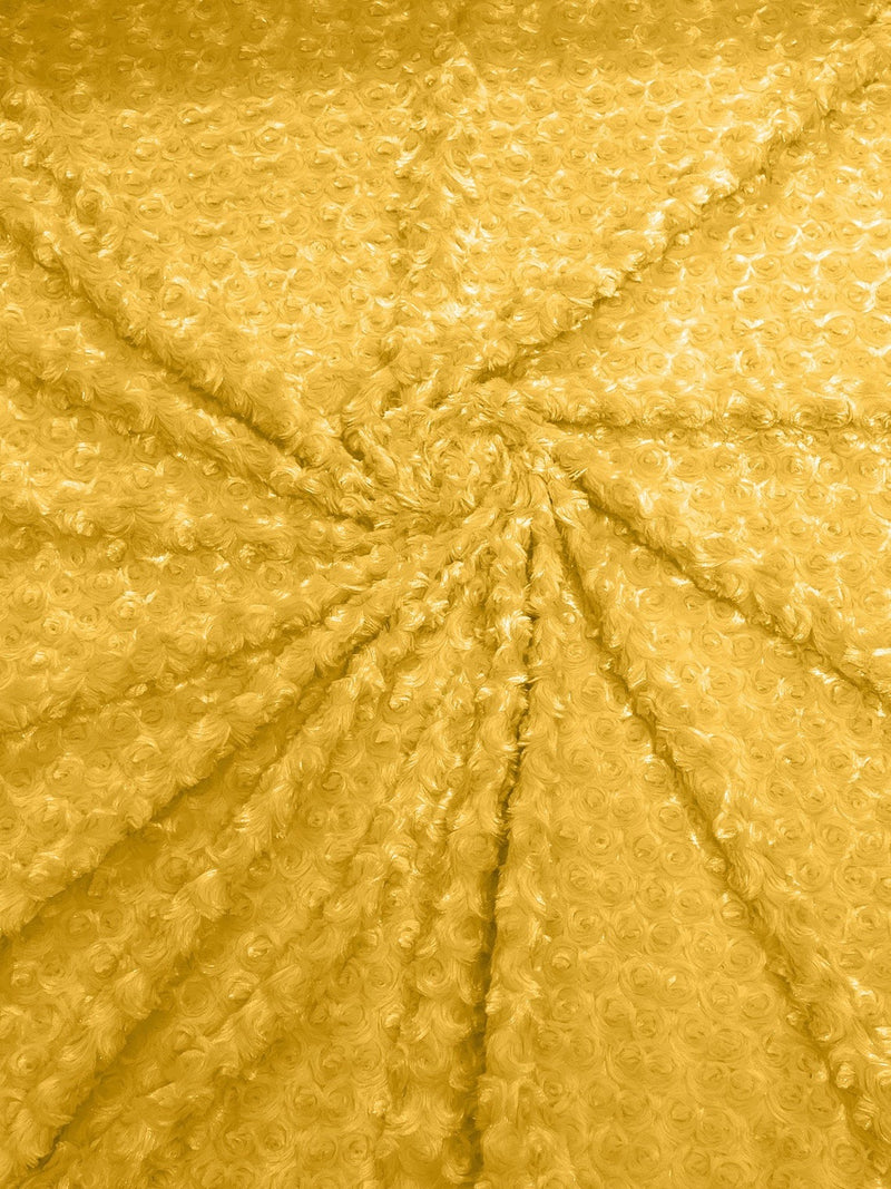 Minky Rose Swirl Fabric - Yellow - 58" Blossom Ball Rosebud Plush Fur Soft Fabric By Yard