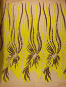 Angel Wings Sequins Fabric - Yellow / Gold - 4 Way Stretch Feather Wings Sequins Design By Yard