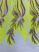 Angel Wings Sequins Fabric - Yellow / Gold - 4 Way Stretch Feather Wings Sequins Design By Yard