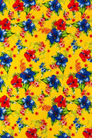 Hawaiian Floral Print Fabric - Yellow - 45" Hibiscus Tropical Flower Cotton Fabric by Yard