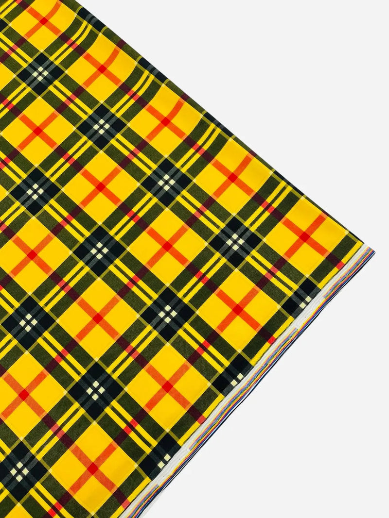 58-60" Plaid Print Milliskin Fabric - Yellow - Spandex 4 Way Stretch Plaid Fabric Sold by Yard