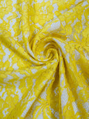 Corded Floral Plant Fabric - Yellow - Floral Corded Lace Flower Fabric Sold By Yard