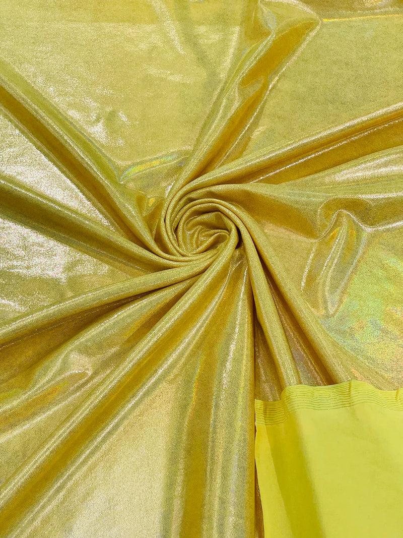 Mystique Spandex Foil Fabric - Yellow - Nylon/Spandex Iridescent Foggy Foil Fabric  4 Way Stretch 58/60" By Yard