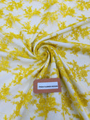 Floral Cluster Corded Fabric - Yellow - Fancy Flower Embroidery Lace Mesh Fabric By Yard