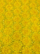 Sequins Satin Rosette Fabric - Yellow - 3D Satin Rose Sequins Floral Fabric Sold By The Yard