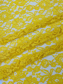 Corded Floral Plant Fabric - Yellow - Floral Corded Lace Flower Fabric Sold By Yard
