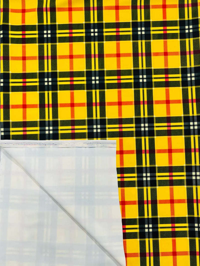 58-60" Plaid Print Milliskin Fabric - Yellow - Spandex 4 Way Stretch Plaid Fabric Sold by Yard