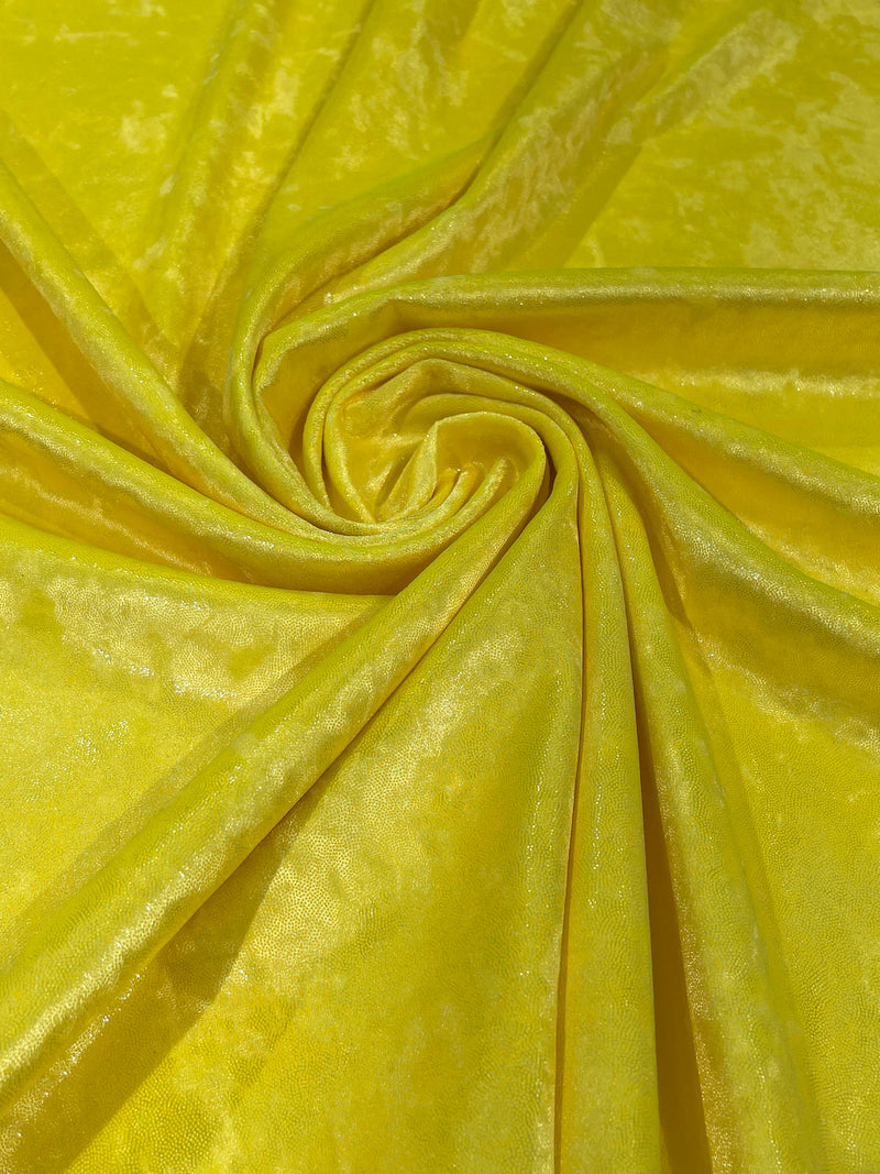 Foggy Foil Velvet Fabric - Yellow - Oil Slick 58/60" Stretch Foil Velvet Black Light Fabric By Yard