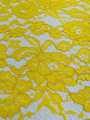 Corded Floral Plant Fabric - Yellow - Floral Corded Lace Flower Fabric Sold By Yard