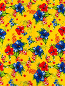 Hawaiian Floral Print Fabric - Yellow - 45" Hibiscus Tropical Flower Cotton Fabric by Yard