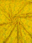 Sequins Satin Rosette Fabric - Yellow - 3D Satin Rose Sequins Floral Fabric Sold By The Yard