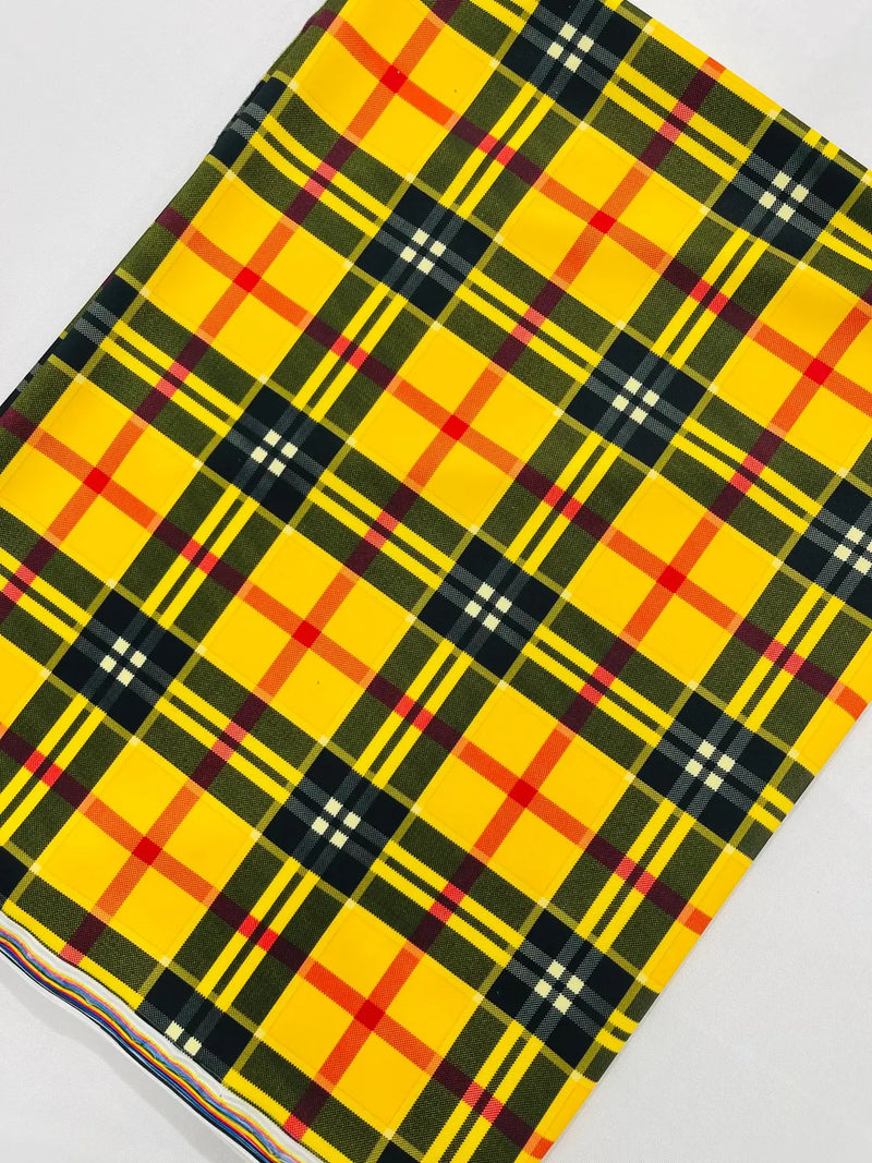 58-60" Plaid Print Milliskin Fabric - Yellow - Spandex 4 Way Stretch Plaid Fabric Sold by Yard