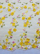 3D Multi-Color Flower Lace - Yellow - Flower Leaf 3D Multi-Tone Fabrics Sold By Yard
