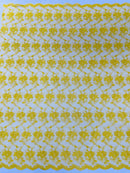 Jasmine Flower Fabric - Yellow - Embroidered Floral Design Lace Mesh Bridal Fabric By Yard