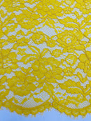Corded Floral Plant Fabric - Yellow - Floral Corded Lace Flower Fabric Sold By Yard