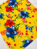 Hawaiian Floral Print Fabric - Yellow - 45" Hibiscus Tropical Flower Cotton Fabric by Yard