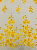 3D Orquidia Floral Lace - Dark Yellow - Beautiful Orchid Flower Fabric on Mesh by Yard