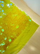 Oval Jumbo Paillette Sequins - Yellow Iridescent - Big Oval Paillette Sequins Design Fabric By Yard