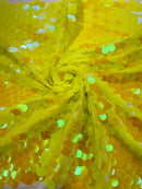 Oval Jumbo Paillette Sequins - Yellow Iridescent - Big Oval Paillette Sequins Design Fabric By Yard