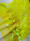 Oval Jumbo Paillette Sequins - Yellow Iridescent - Big Oval Paillette Sequins Design Fabric By Yard