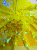 Oval Jumbo Paillette Sequins - Yellow Iridescent - Big Oval Paillette Sequins Design Fabric By Yard
