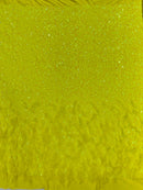 Feather Sequin Velvet Fabric - Yellow Iridescent - 5mm Sequins Velvet 2 Way Stretch 58/60" Fabric By Yard