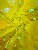 Oval Jumbo Paillette Sequins - Yellow Iridescent - Big Oval Paillette Sequins Design Fabric By Yard