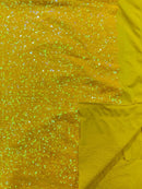 Milliskin Mini Glitz Sequins - Iridescent Yellow - 4 Way Stretch Milliskin Stretch Spandex Fabric Sold By Yard