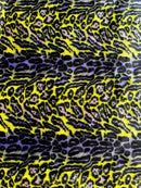 60" Multi-Color Leopard Print Fur Fabric - Yellow / Navy Blue / Peach / Black - Faux Fur Fabric By Yard