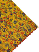 Multi-Color Flower Fabric - Yellow / Red / Blue - Embroidered Floral Design Lace Fabric By Yard