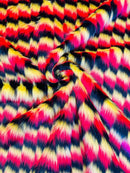 60" Zig Zag Faux Fur - Yellow / Red / Black  - Three Tone Soft Faux Fur Fabric By Yard