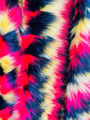 60" Zig Zag Faux Fur - Yellow / Red / Black  - Three Tone Soft Faux Fur Fabric By Yard