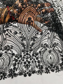 Black Fashion Design Beads and Sequins, Luxury Beaded Fabric Embroidered on a Mesh Lace,Wedding,Bridal,Dress Sold By The Yard