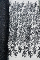 Black Beaded Fabric by the yard, Bridal beaded, Damask Pattern With Beads and Sequin