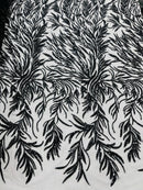 Black Beaded Fabric by the yard, Bridal beaded, Damask Pattern With Beads and Sequin