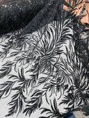 Black Beaded Fabric by the yard, Bridal beaded, Damask Pattern With Beads and Sequin